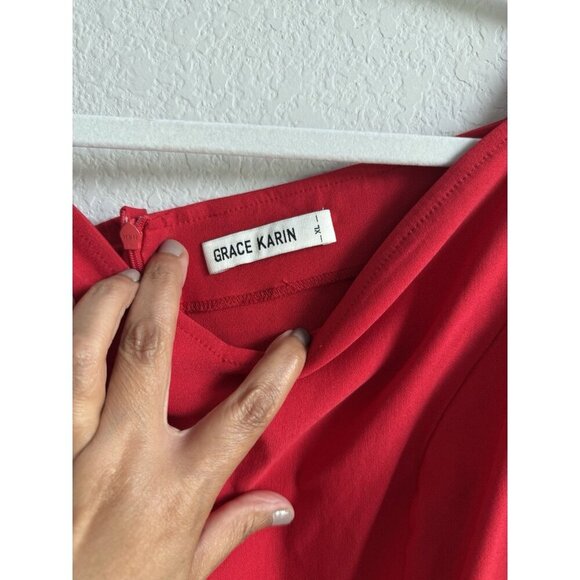 Grace Karin Red Off Shoulder Fit & Flare Pleated Dress Women’s XL Cocktail Party - Picture 9 of 11